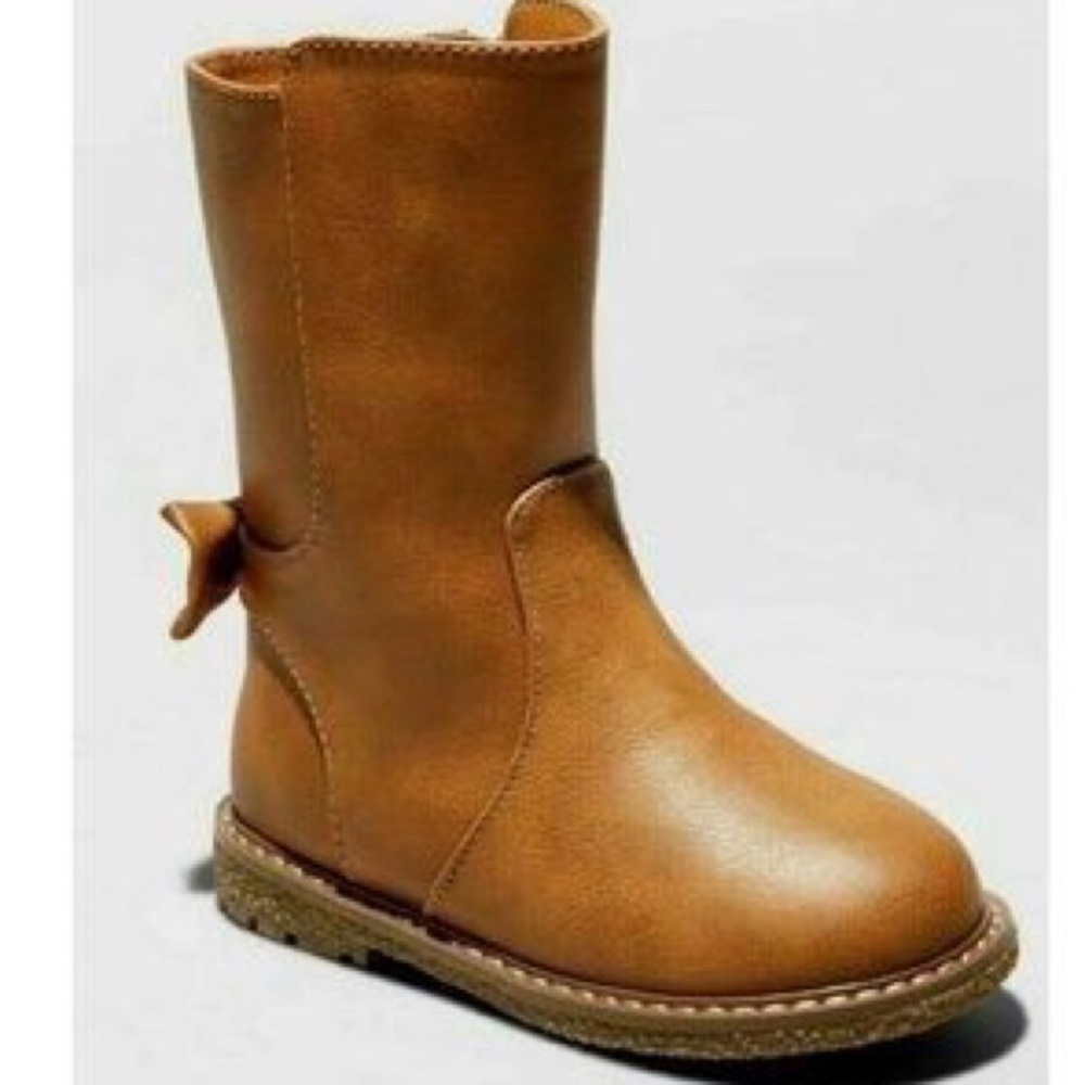 Hermione Cat & Jack Cognac Toddler Boots Knee High with Bow on the back. 8